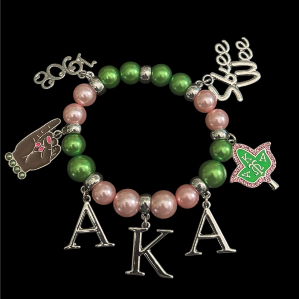 AKA Green and Pink Beaded Charm Bracelet - Picture 2 of 3